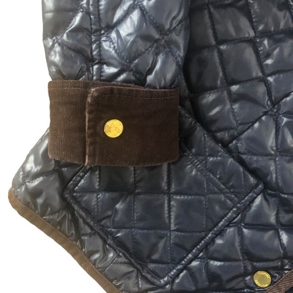 Tommy Hilfiger Navy Diamond Quilted Snap Up Jacket Sz M Corduroy Cuff Collar - Picture 3 of 7